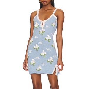 LoveShackFancy Sweater Dress Blue Floral XS